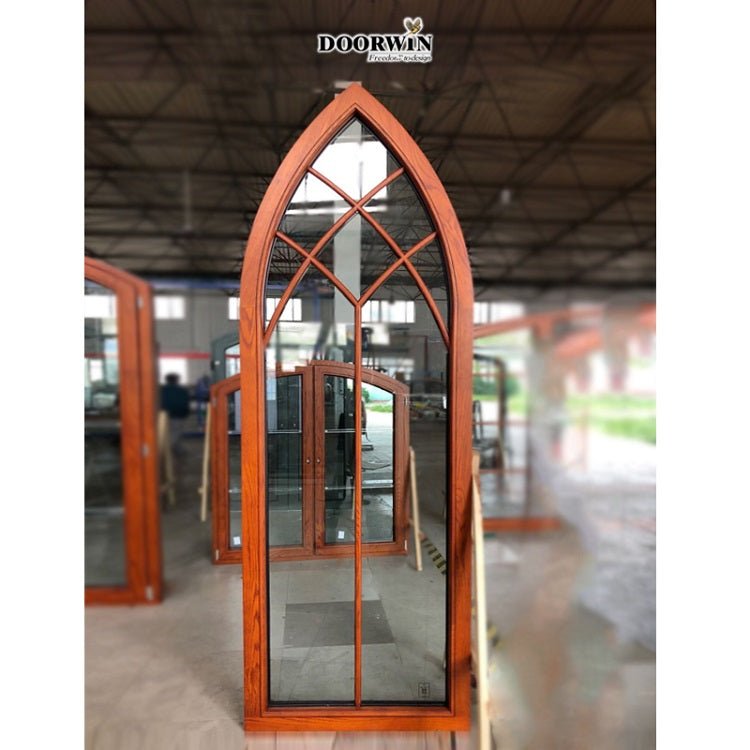 Doorwin Oak Wood Aluminum Specialty Shape Fixed Windows With Unique Grilles For Stairs - Shandong Doorwin Construction Co., Ltd.