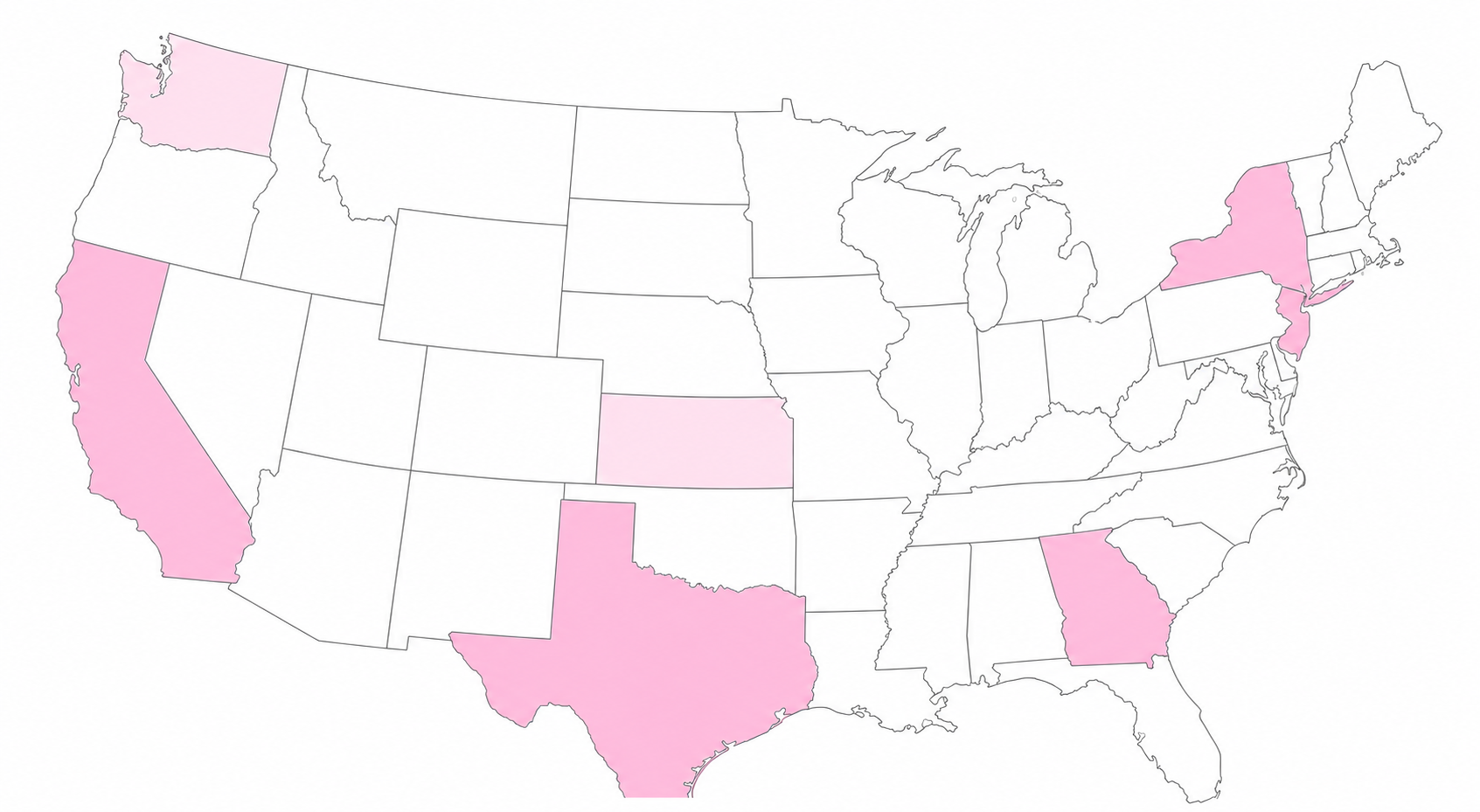 Map of the United States highlighting states with current and planned Luvindow showroom locations