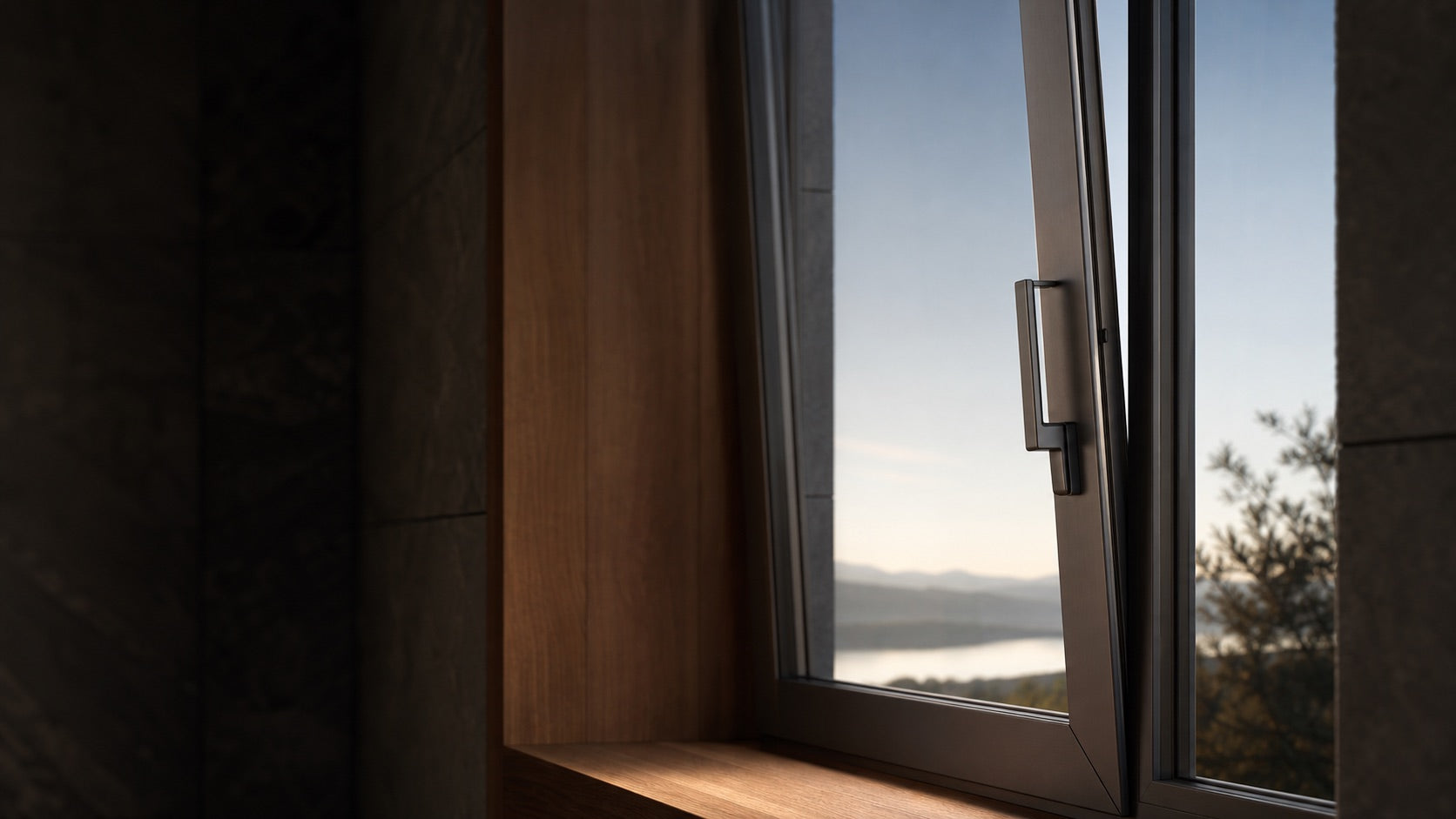 Luvindow window detail viewed beside the landscape