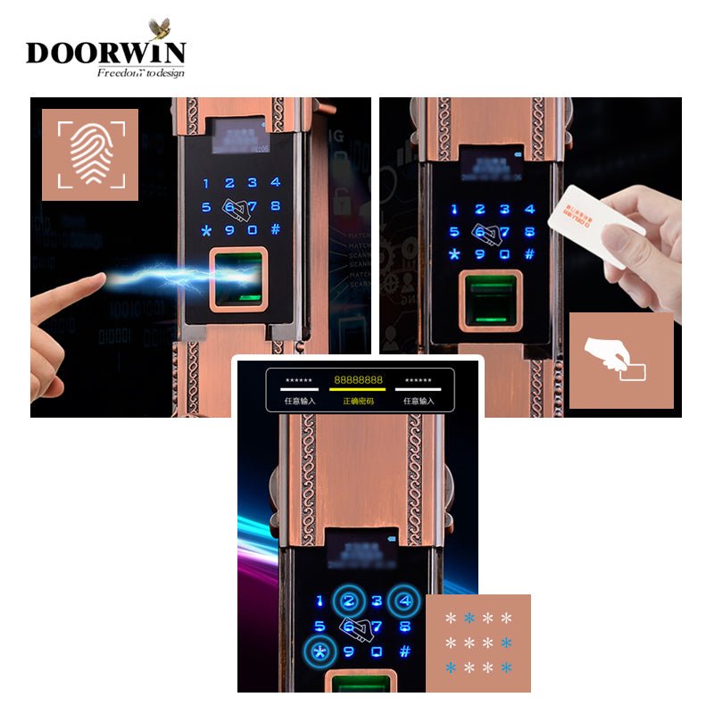 2022 Hot sell teak wood Smart fingerprint doors exterior front doors knotty alder pine larch french  wood door entry by Doorwin — product image 4
