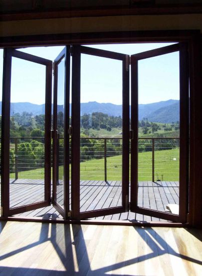 Aluminum Wood Clad Bi-Fold Door, Aluminum Door with Durable Lifespan, Bi-Folding Glass Door for Patio - China Bi-Fold Door, Glass Door - Doorwin Group Windows & Doors