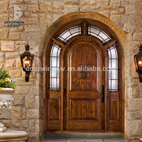 America OEM hand carved arched top double french front doors with transom side lite frosted glass by Doorwin - Doorwin Group Windows & Doors