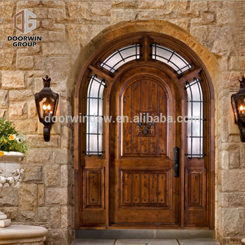 America OEM hand carved arched top double french front doors with transom side lite frosted glass by Doorwin - Doorwin Group Windows & Doors