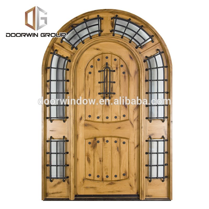 American entry door with side lite carved arched top double french front doors with transom side lite frosted glass by Doorwin — product image 2