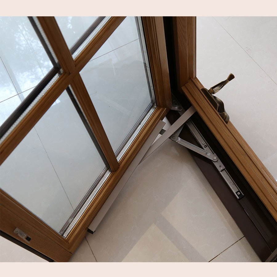 American Casement Window Foldable crank handle  aluminum  clad solid oak wood window with grill design — product image 13
