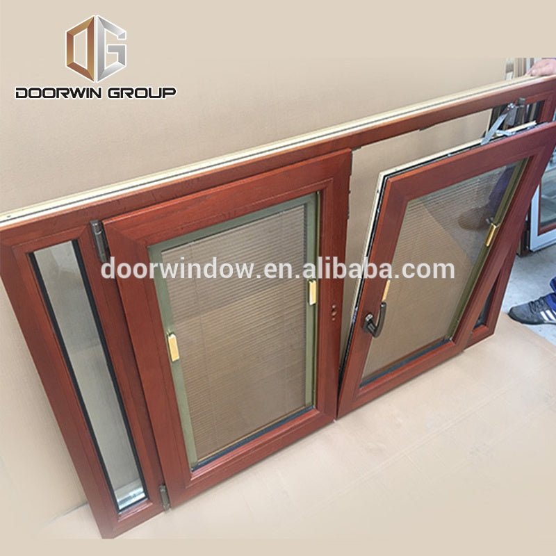 American oak wood clad aluminum france windows tilt turn window with built in shutter by Doorwin — product image 4