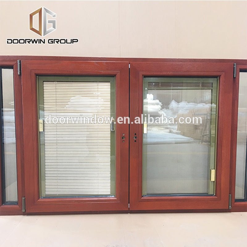 American oak wood clad aluminum france windows tilt turn window with built in shutter by Doorwin — product image 5