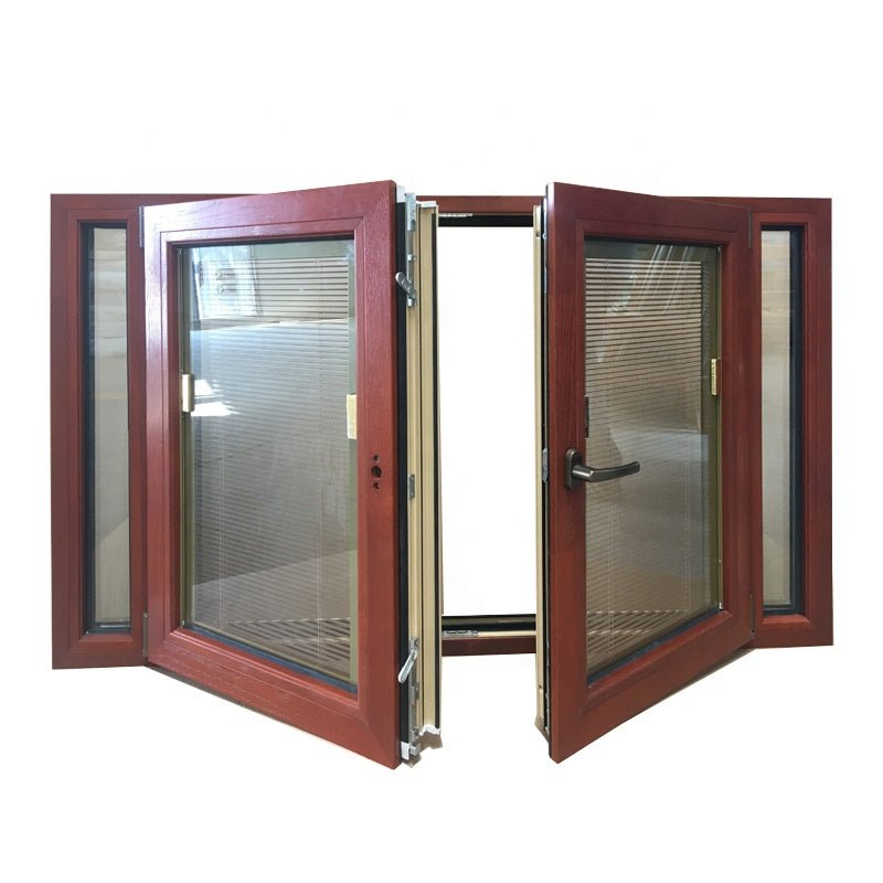 American oak wood clad aluminum france windows tilt turn window with built in shutter by Doorwin - Doorwin Group Windows & Doors