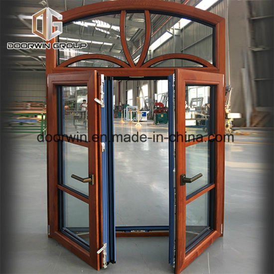 Arched Aluminum Window with Oak Wood French Window with Grill Design - China Glass Window Round, Half Round Aluminum — product image 0