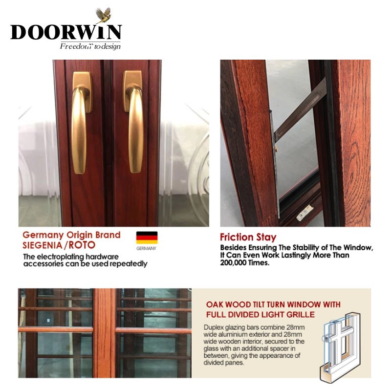 Australia Standard  energy saving Low-E Glass Grille Design Sound Proof Inward Opening Aluminum Clad Wood Casement Door and Wind — product image 5