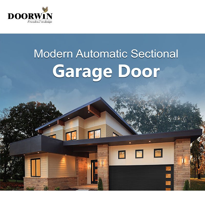 Automatic combined light transmission electric aluminum garage door with wood color - Doorwin Group Windows & Doors