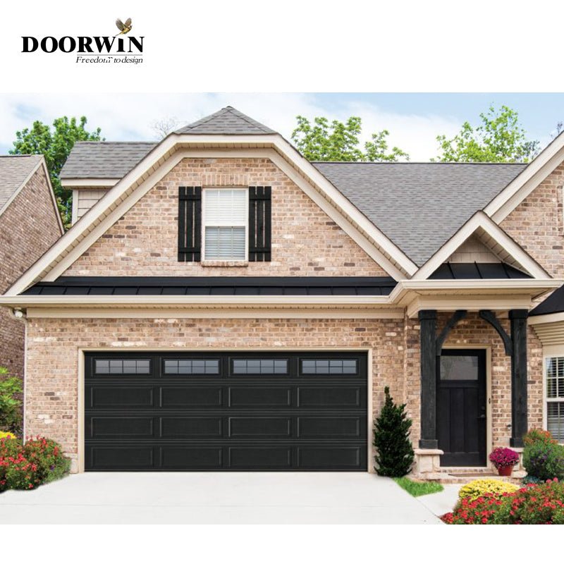 Automatic combined light transmission electric aluminum garage door with wood color — product image 3
