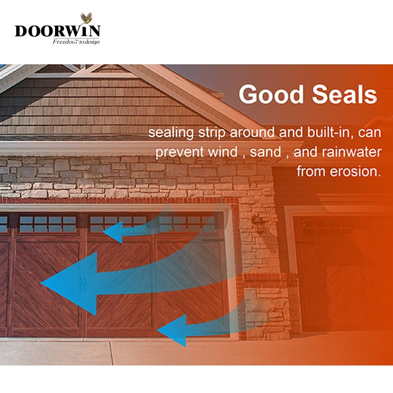Automatic combined light transmission electric aluminum garage door with wood color - Doorwin Group Windows & Doors