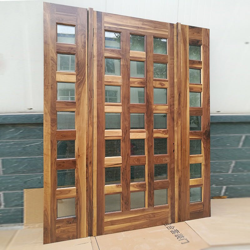Black walnut solid wood main door designs with CE certificate glass and sidelightby Doorwin - Doorwin Group Windows & Doors