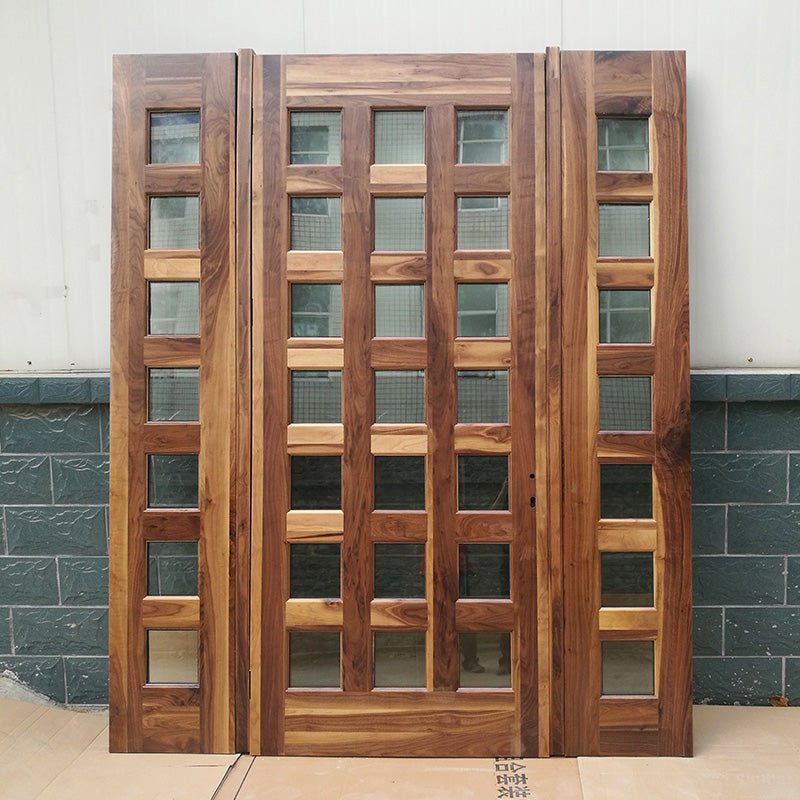 Black walnut solid wood main door designs with CE certificate glass and sidelightby Doorwin — product image 1