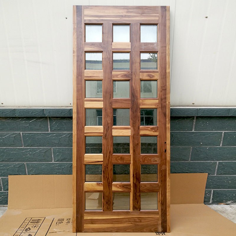 Black walnut solid wood main door designs with CE certificate glass and sidelightby Doorwin - Doorwin Group Windows & Doors
