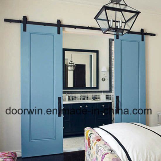 Blue Color Oak Entry Room Door Interior Solid Wood Double Doors with Top Track - China Entry Room Door, Room Door - Doorwin Group Windows & Doors