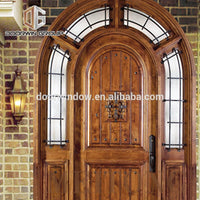 Church gate style design exterior wood front doors with top carving glass entry door with side lite rustic door by Doorwin - Doorwin Group Windows & Doors