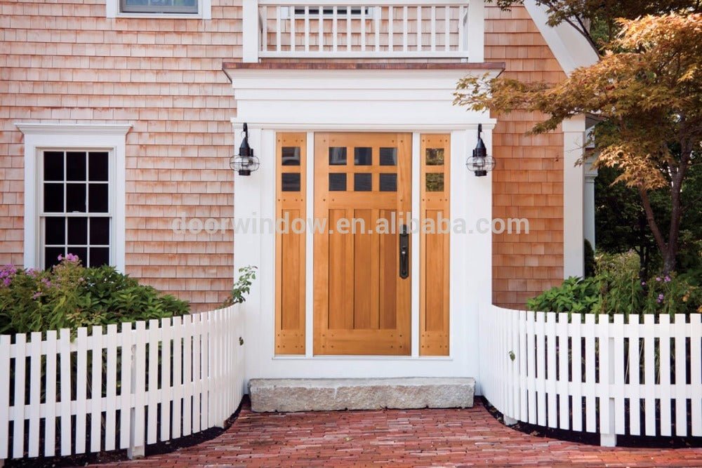Customer front entry door solid wood panels door with sidelite glass panels for ideas by Doorwin — product image 6