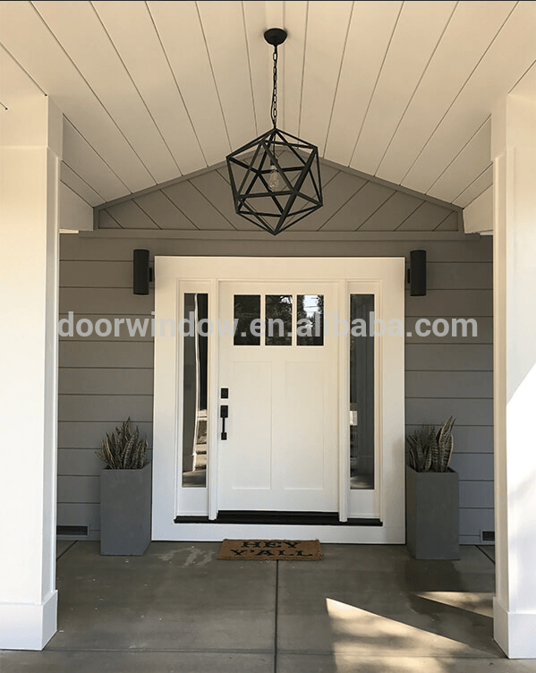 Customer front entry door solid wood panels door with sidelite glass panels for ideas by Doorwin — product image 1