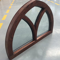 Customized Specialty Shapes Design Arc Top Oak Wood Window Frame with Carved Glass by Doorwin — thumbnail 1