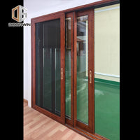 DOORWIN 2021wood grain three rails thermal break aluminum sliding door with screen door — thumbnail 6