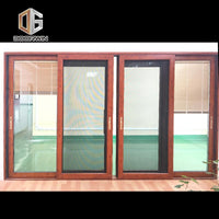 DOORWIN 2021wood grain three rails thermal break aluminum sliding door with screen door — thumbnail 5