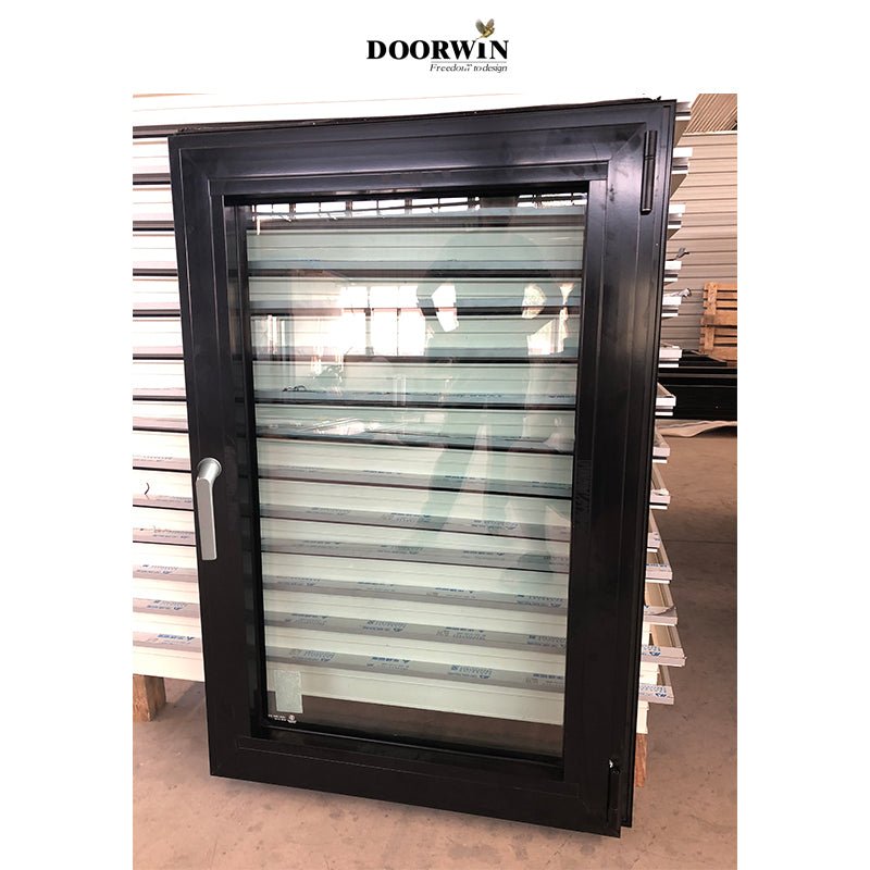 Doorwin new design black general thermal break aluminum tilt turn casement windows with built in shutters for privacy and view — product image 1