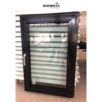 Doorwin new design black general thermal break aluminum tilt turn casement windows with built in shutters for privacy and view — thumbnail 1