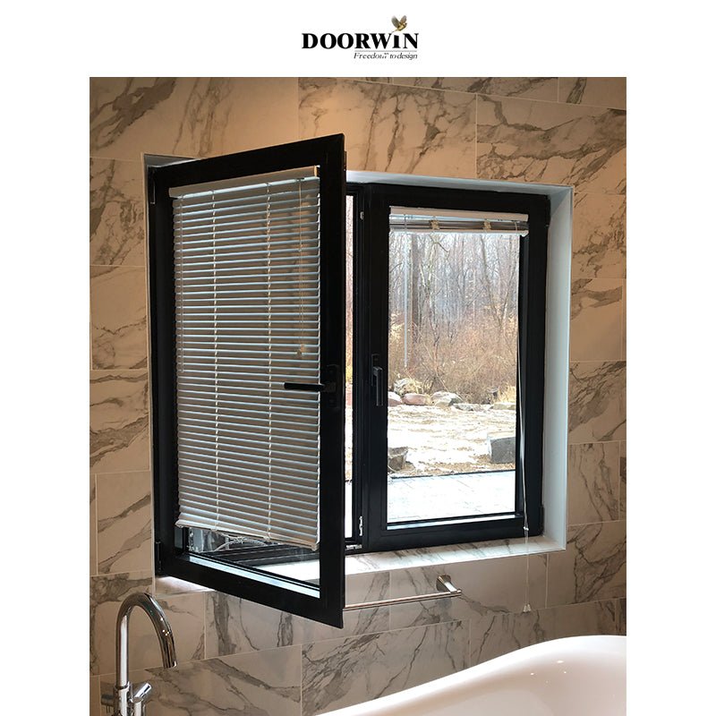 Doorwin new design black general thermal break aluminum tilt turn casement windows with built in shutters for privacy and view - Doorwin Group Windows & Doors