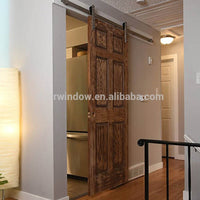 Fancy interior doors red oak wooden barn sliding door with stainless steel hardware by Doorwin — thumbnail 1