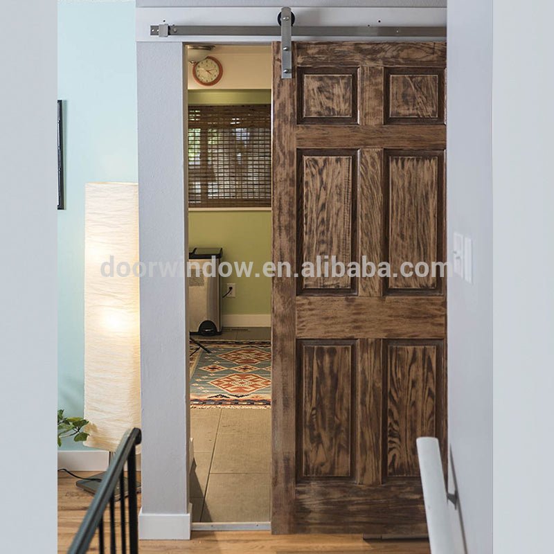 Fancy interior doors red oak wooden barn sliding door with stainless steel hardware by Doorwin — product image 2