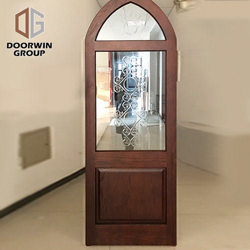 Fantastic Arched Oak Wood Entry Door With Carved Glass - Doorwin Group Windows & Doors