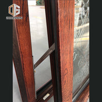 Fantastic arched oak wood window frame fixed transom and bottom rectangle window with carved glass — thumbnail 9