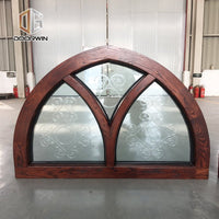 Fantastic arched oak wood window frame fixed transom and bottom rectangle window with carved glass — thumbnail 2