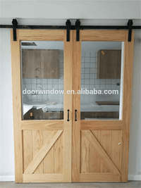 Interior wood partition design glass insert wooden barn door by Doorwin — thumbnail 2