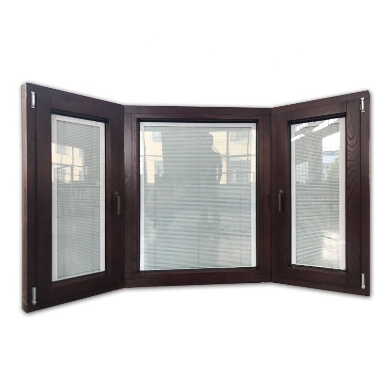 Los Angles custom design OAK wooden aluminum 10 foot 3 panel bay window with internal blinds inside — product image 5