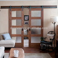 Modern oak wooden double door designs with 4 glass panels office wood door with glassby Doorwin — thumbnail 1