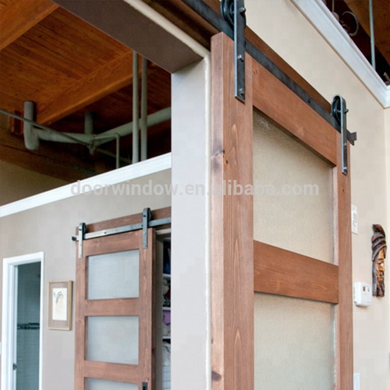 Modern oak wooden double door designs with 4 glass panels office wood door with glassby Doorwin — product image 7