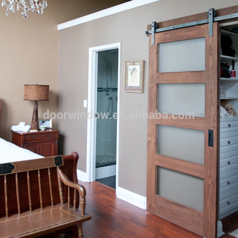 Modern oak wooden double door designs with 4 glass panels office wood door with glassby Doorwin — product image 4