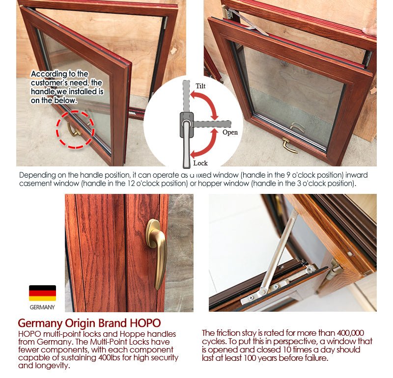 NFRC Certified Aluminum clad Wood Customized casement windows with grill tilt and turn for sale — product image 5