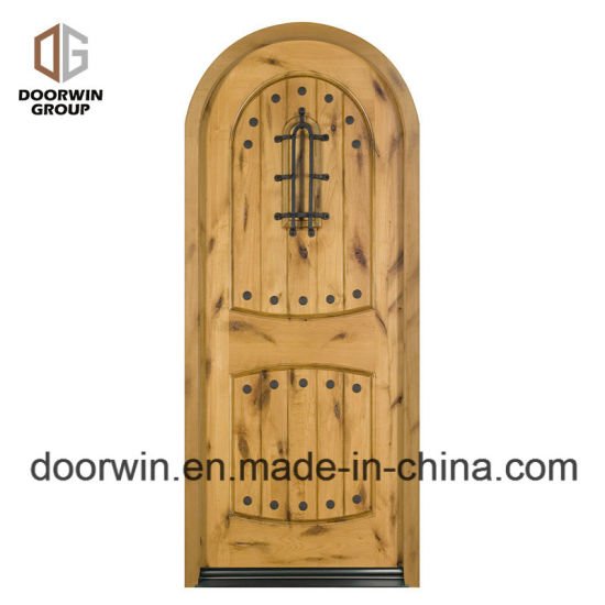 North America Popular Front French Doors Round Top Design with Decorative Wrought Iron Clavos - China Front French Doors, Round Top Design Doors — product image 0
