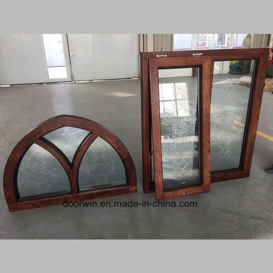 North America Round-Top Solid Red Oak Wood Casement Window with Carved Glass - China Wood Window, Aluminum Window — product image 0