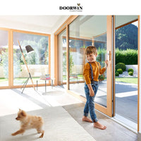 oak wooden 2 panel sliding glass doors with built in blinds — thumbnail 3