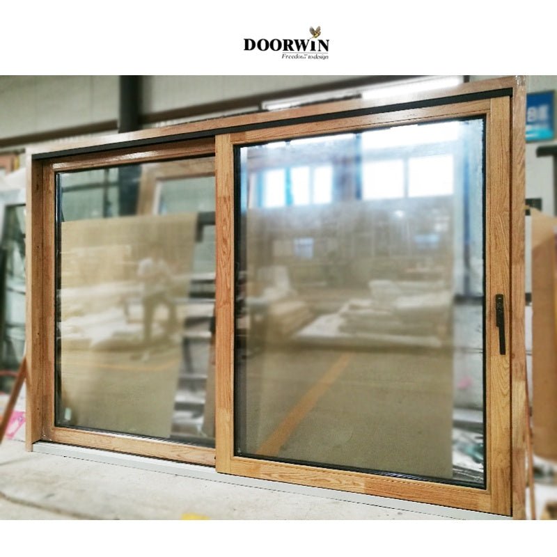 oak wooden 2 panel sliding glass doors with built in blinds — product image 5