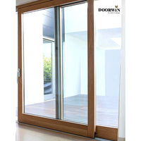 oak wooden 2 panel sliding glass doors with built in blinds — thumbnail 2