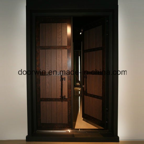 Red Oak Wood Entrance Door with Old Copper Decoration - China Hinged French Doors, Kitchen Entry Doors - Doorwin Group Windows & Doors