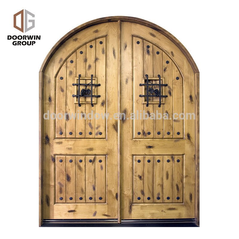 safety door design with grill Single entry wood doors arched french doors made of solid knotty alder by Doorwin — product image 2