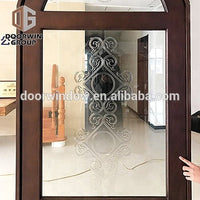 Solid wood front door with top glass and grilles design entry door for home by Doorwin — thumbnail 4