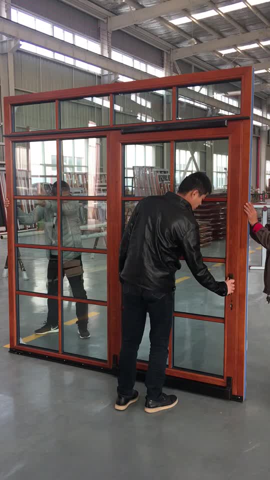 Super September Purchasing Solid oak wood clad thermal break aluminum glass partition door sliding door for villa by Doorwin — product image 2